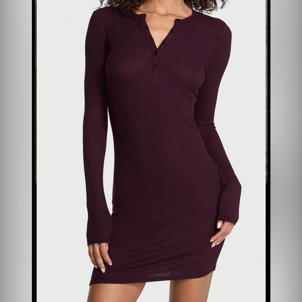 Victoria's Secret Ribbed Henley Lounge Dress in Plum